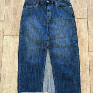 Gap Classic Dark Blue Denim Midi Skirt with Front Slit